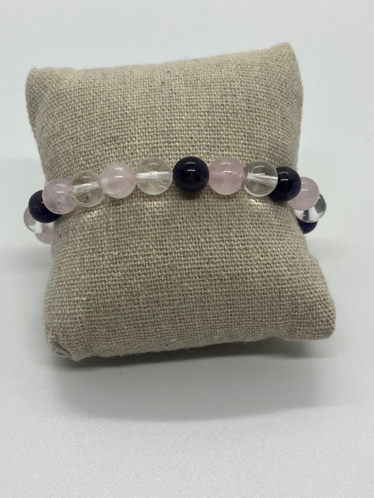 Bracelet Améthyste / Quartz Rose / Cristal de roche